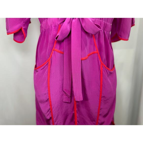 BCBG Max Azria Mandy Fuchsia Silk Shirt Dress with Pockets - Size XS - Picture 2 of 14